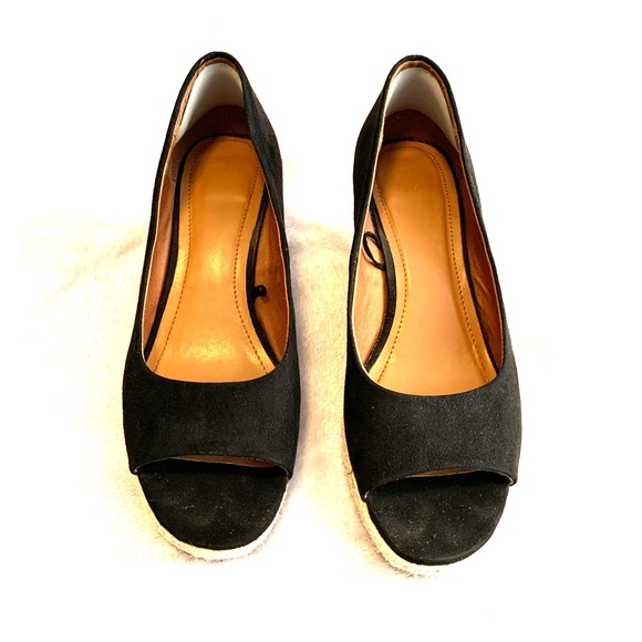 Shoes - H&M Black Suede Wedge Peep Toe Sandals